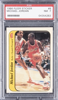 1986-87 Fleer Sticker #8 Michael Jordan Rookie Card - PSA NM 7